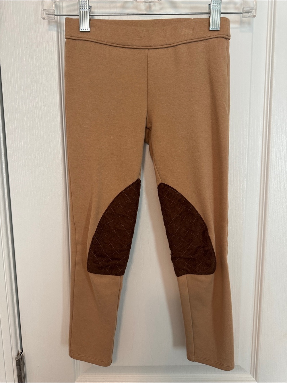 Janie & Jack Girls Sz 7 Tan Riding Pants w/ Quilted Brown Knee Patches